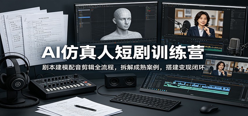 AI仿真人短剧训练营：剧本建模配音剪辑全流程，拆解成熟案例，搭建变现闭环-985网创