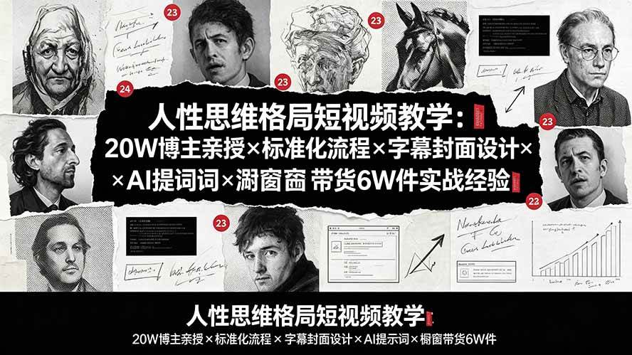 （19538期）人性思维格局短视频教学：20W博主亲授×标准化流程×字幕封面设计×AI提示词×橱窗带货6W件实战经验-985网创