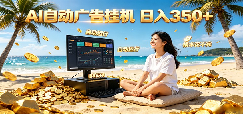 AI自动广告挂机 日入350+ 真正做到躺赚式变现，根本花不完！-985网创