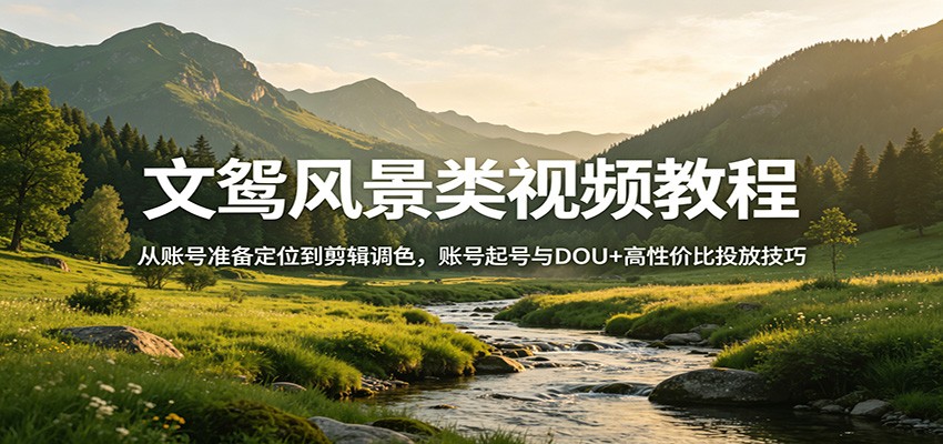 文鸳风景类视频教程：从账号准备定位到剪辑调色，账号起号与DOU+高性价比投放技巧-985网创