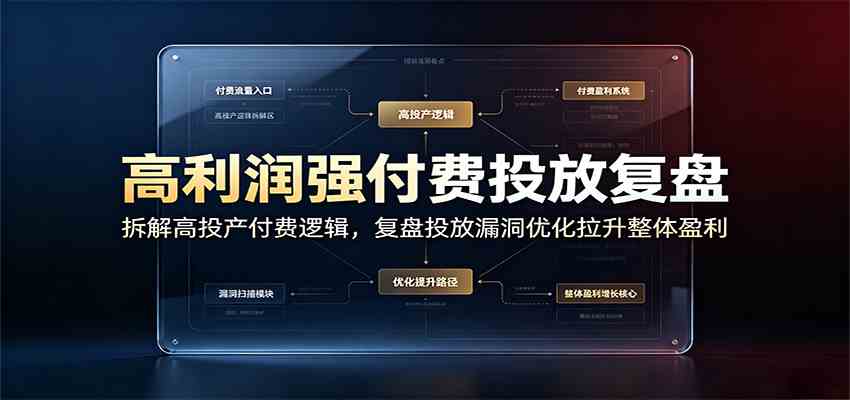 高利润强付费投放复盘：拆解高投产付费逻辑，复盘投放漏洞优化拉升整体盈利-985网创