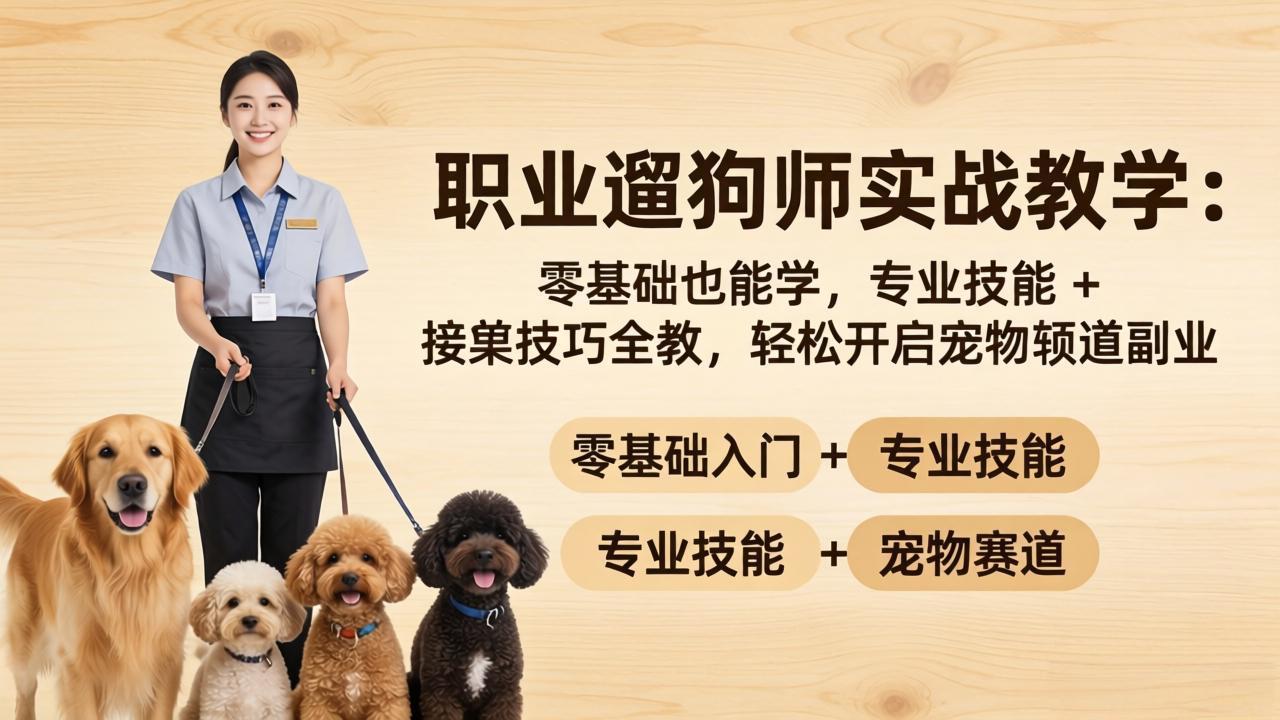 职业遛狗师实战教学：零基础也能学，专业技能 + 接单技巧全教，轻松开启宠物赛道副业-985网创