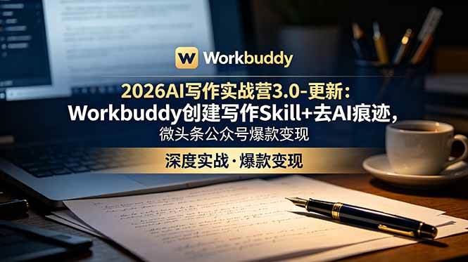 （18995期）2026AI写作实战营3.0-更新：Workbuddy创建写作Skill+去AI痕迹，微头条公众号爆款变现-985网创