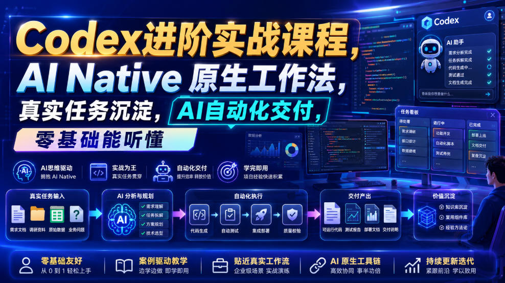 Codex进阶实战课｜AI Native原生工作法，22节真实任务落地，从配置到AI自动化交付全链路教程-985网创