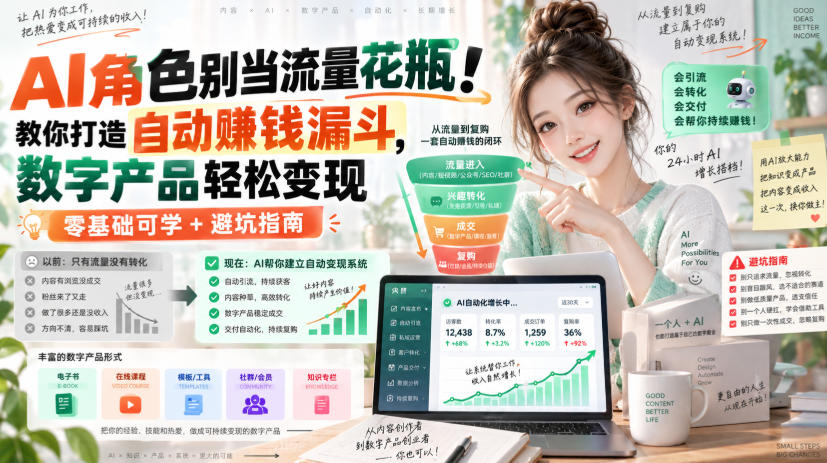 AI角色别当流量花瓶！教你打造自动賺钱漏斗，数字产品轻松变现(零基础可学+避坑指南)【原创双语字幕】-985网创