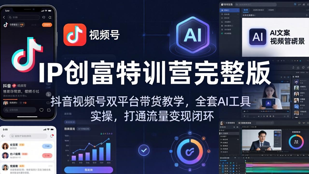 IP创富特训营完整版：抖音视频号双平台带货教学，全套AI工具实操，打通流量变现闭环-985网创