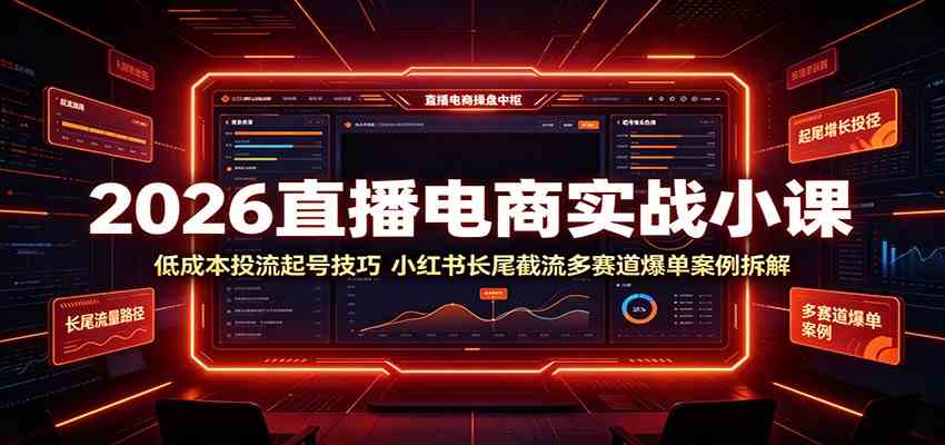 2026直播电商实战小课：低成本投流起号技巧，小红书长尾截流多赛道爆单案例拆解-985网创