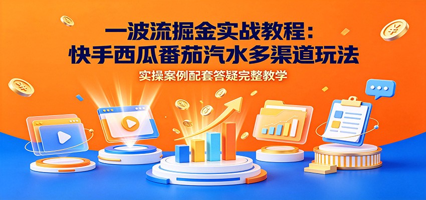 一波流掘金实战教程：快手西瓜番茄汽水多渠道玩法，实操案例配套答疑完整教学-985网创