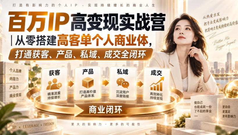 百万IP高变现实战营｜从零搭建高客单个人商业体，打通获客、产品、私域、成交全闭环​-985网创