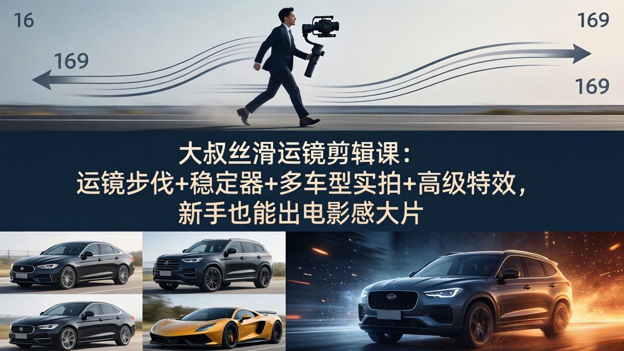 大叔丝滑运镜剪辑课：运镜步伐+稳定器+多车型实拍+高级特效，新手也能出电影感大片-985网创