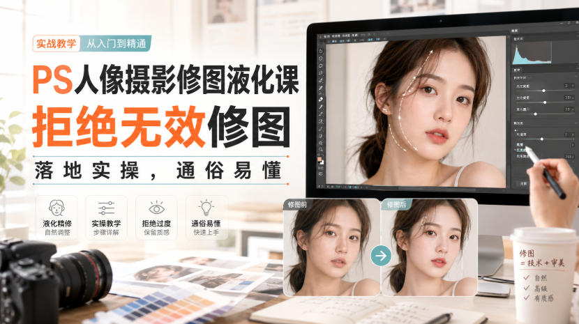 PS人像摄影修图液化课，拒绝无效修图，落地实操，通俗易懂-985网创