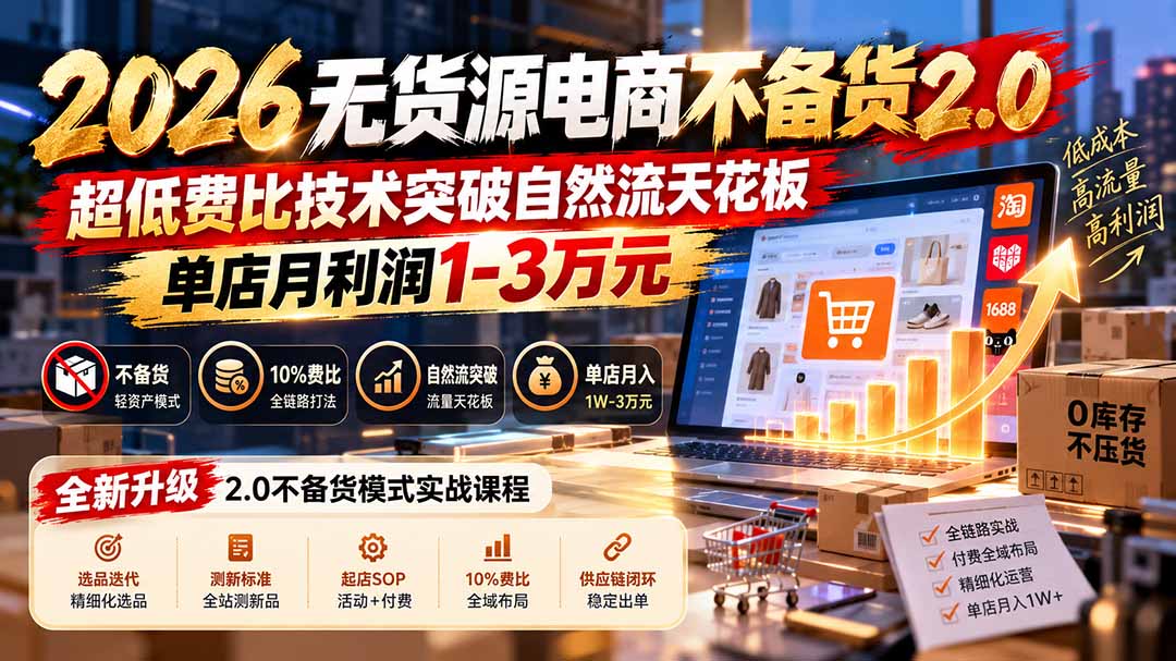 2026无货源电商不备货2.0【更新1010】：超低费比技术突破自然流天花板，单店月利润1-3万元-985网创