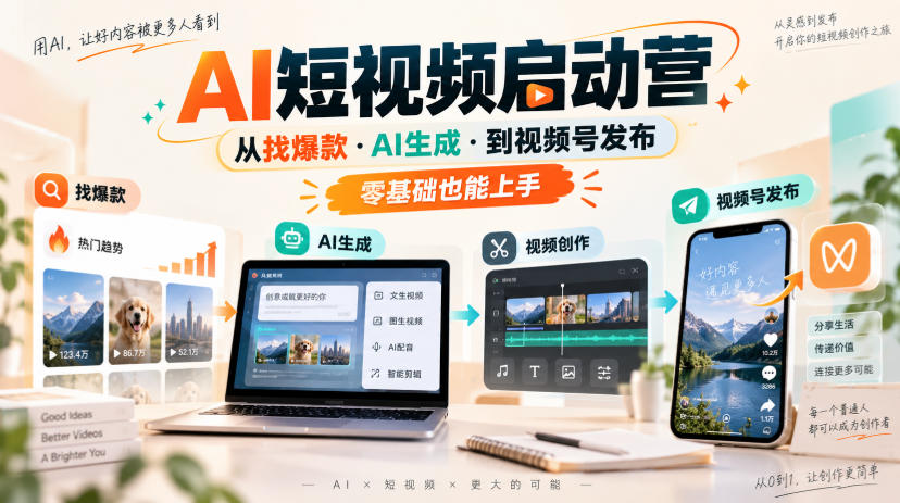 AI短视频启动营，从找爆款·AI生成·到视频号发布，零基础也能上手-985网创