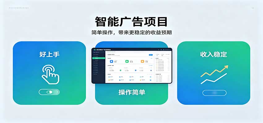 智能广告挂机项目，操作简单上手快，收益稳定可持续。稳定日入300+-985网创