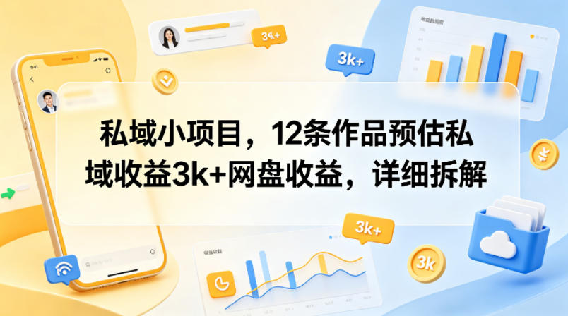 私域小项目，12条作品预估私域收益3k+网盘收益，详细拆解-985网创