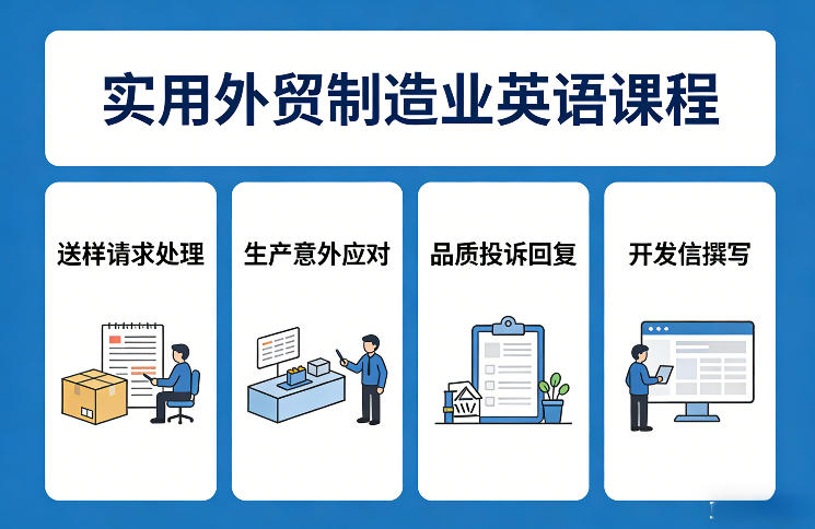 实用外贸制造业英语课程，教你专业处理送样请求、应对生产意外、回复品质投诉、撰写开发信等-985网创