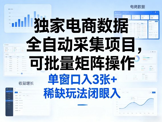 独家电商数据全自动采集项目，可批量矩阵操作，单窗口日入3张+，稀缺玩法闭眼入【揭秘】-985网创