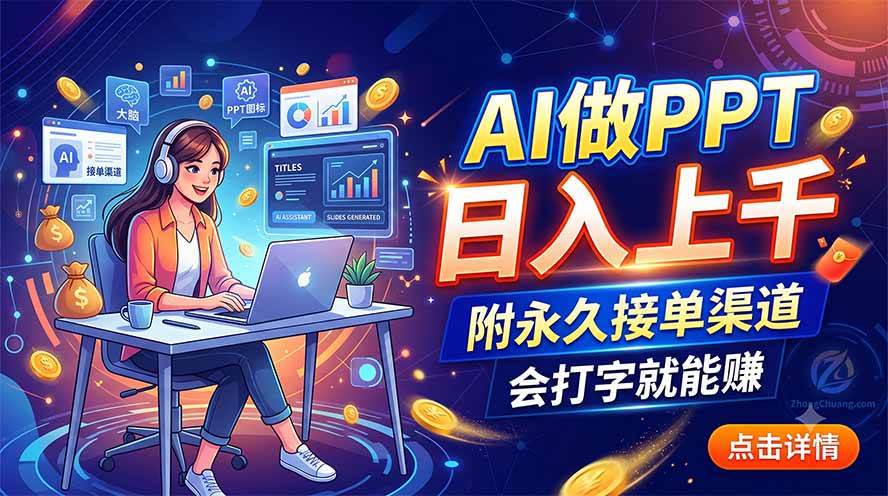 （19644期）AI做PPT日入上千，附永久接单渠道，会打字就能赚-985网创
