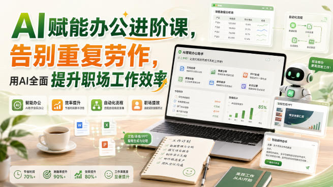 AI赋能办公进阶课，告别重复劳作，用AI全面提升职场工作效率-985网创