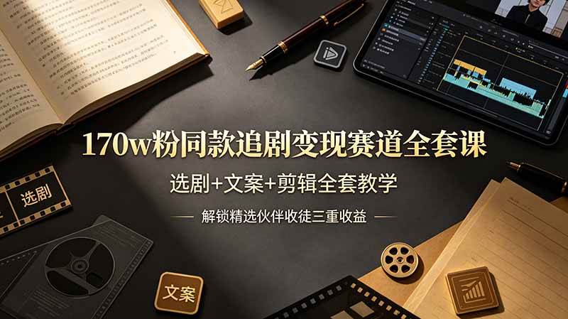 （19123期）170w粉博主同款追剧变现赛道全套课，选剧+文案+剪辑全套教学，解锁精选伙伴收徒三重收益-985网创