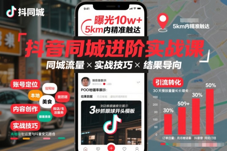 抖音同城进阶实战课，助你同城流量拿到结果-985网创