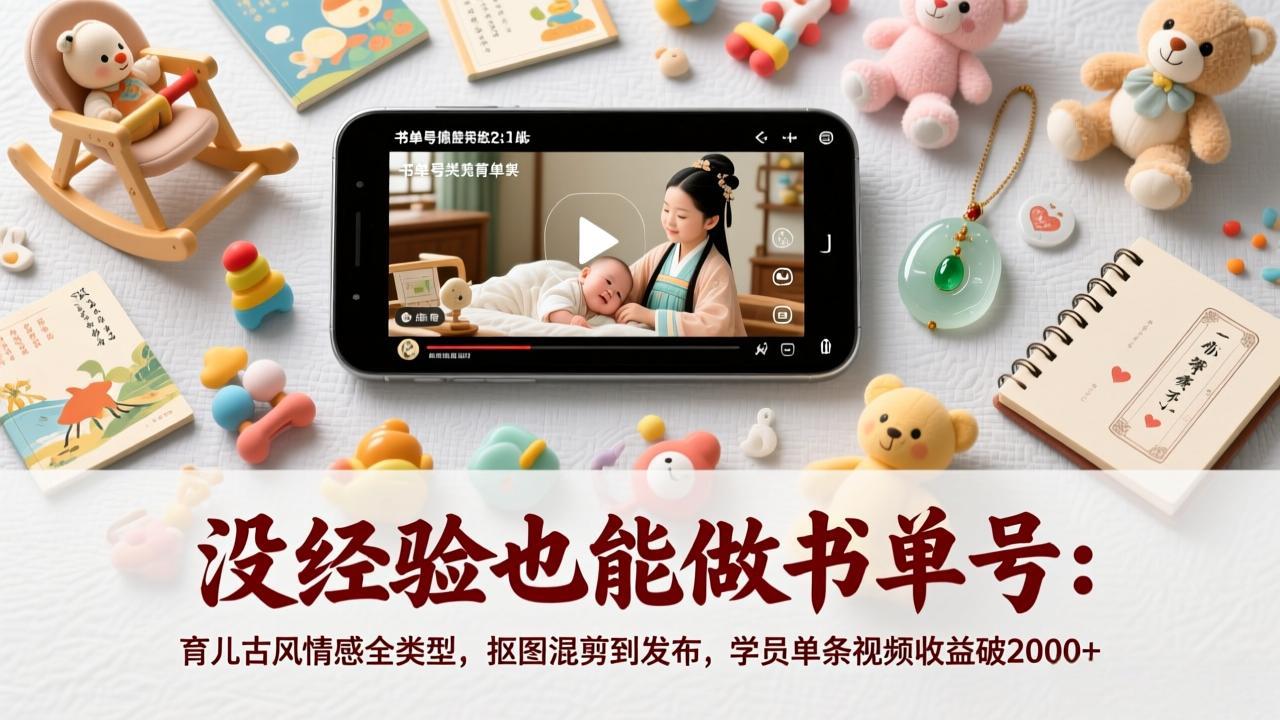没经验也能做书单号：育儿古风情感全类型，抠图混剪到发布，学员单条视频收益破2000+-985网创