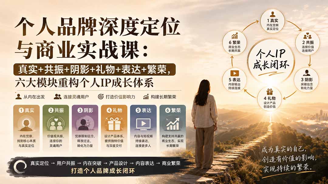 个人品牌深度定位与商业实战课：真实+共振+阴影+礼物+表达+繁荣，六大模块重构个人IP成长体系-985网创