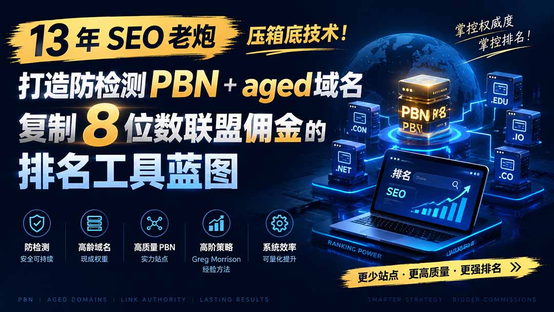 13 年 SEO 老炮压箱底技术！打造防检测 PBN+aged 域名，复制 8 位数联盟佣金的排名工具蓝图【原创双语字幕】-985网创