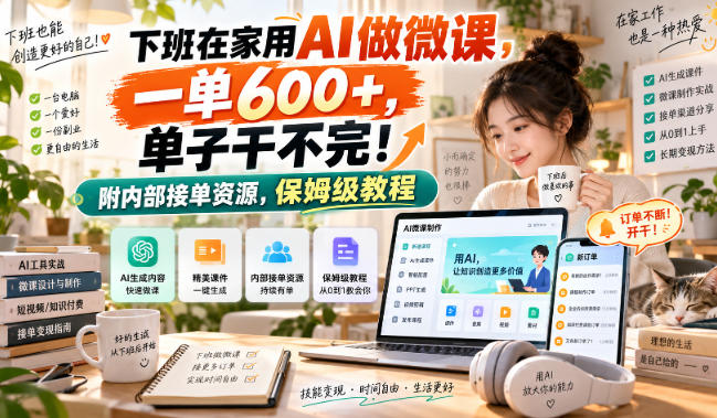 下班在家用AI做微课，一单600+，单子干不完！附内部接单资源，保姆级教程【揭秘】-985网创