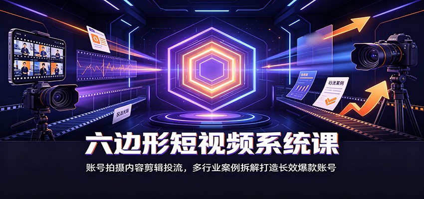 六边形短视频系统课：账号拍摄内容剪辑投流，多行业案例拆解打造长效爆款账号-985网创