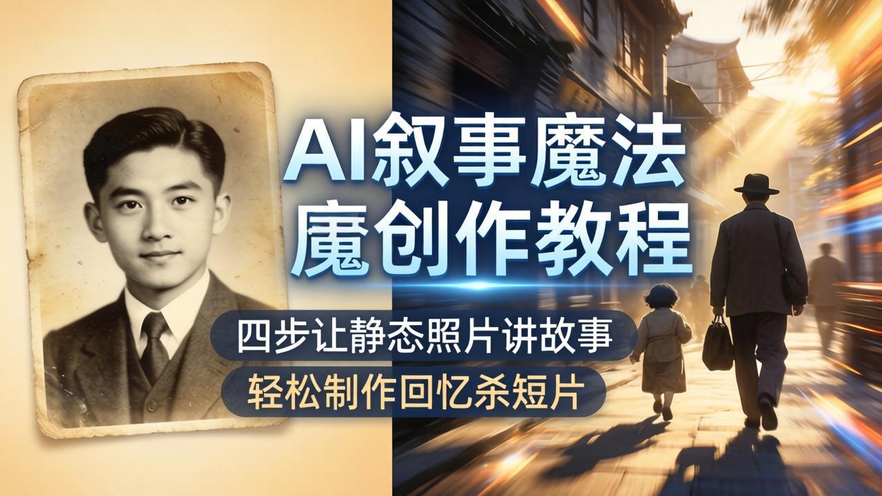 AI叙事魔法创作教程，四步让静态照片讲故事，老照片修复加动态特效，轻松制作回忆杀短片-985网创