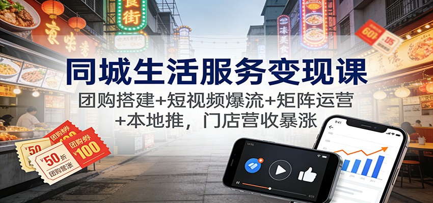 同城生活服务变现课：团购搭建+短视频爆流+矩阵运营+本地推，门店营收暴涨-985网创