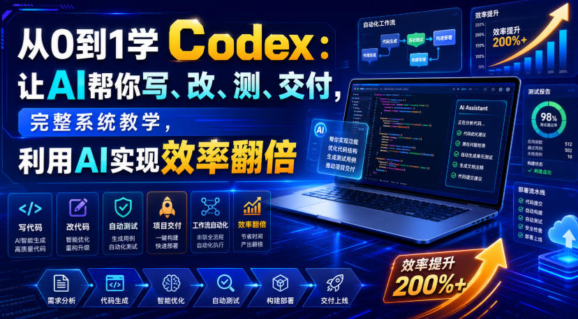 从0到1学Codex：让AI帮你写、改、测、交付，完整系统教学，利用AI实现效率翻倍(更新0918)-985网创
