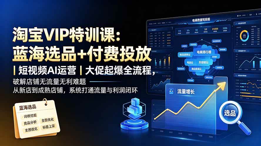 （19399期）淘宝VIP特训课：蓝海选品+付费投放｜短视频AI运营｜大促起爆全流程，破解店铺无流量无利润难题-985网创