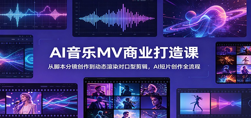 AI音乐MV商业打造课：从脚本分镜创作到动态渲染对口型剪辑，AI短片创作全流程-985网创
