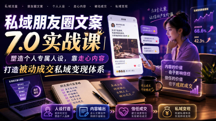 私域朋友圈文案7.0实战课｜塑造个人专属人设，靠走心内容打造被动成交私域变现体系-985网创