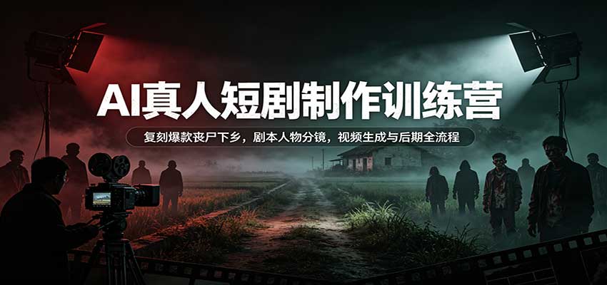AI真人短剧制作训练营：复刻爆款丧尸下乡，剧本人物分镜，视频生成与后期全流程-985网创