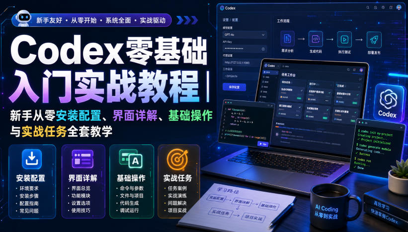 Codex零基础入门实战教程｜新手从零安装配置、界面详解、基础操作与实战任务全套教学-985网创