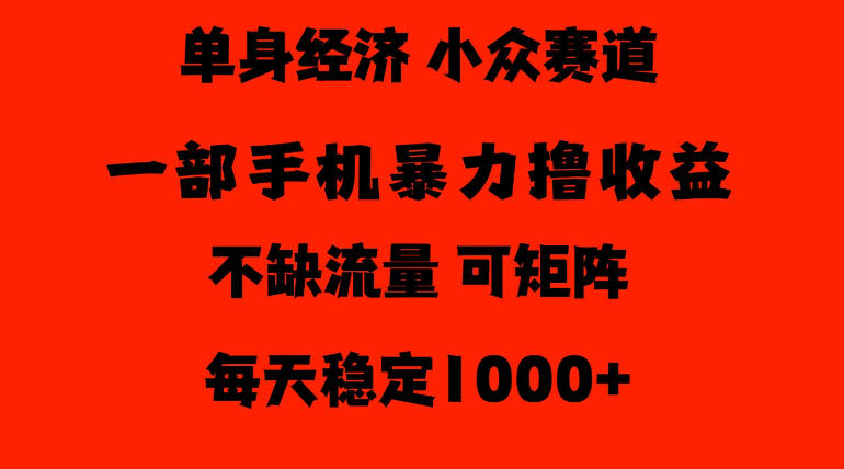 26年暴力单身经济，稳定日入500-1k，不缺流量，流量极大，冷门小众赛道，门槛低小白轻松上手【揭秘】-985网创