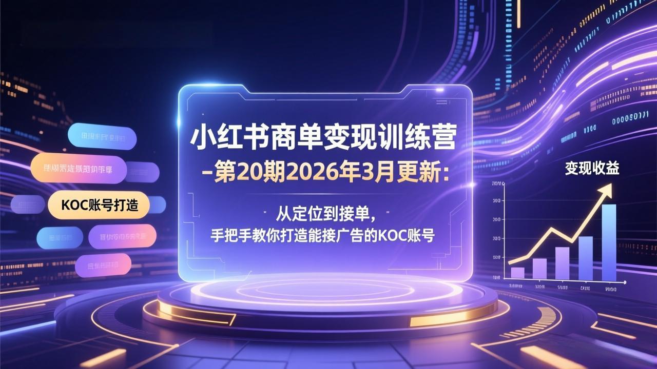 小红书商单变现训练营-第20期26年3月更新：从定位到接单，手把手教你打造能接广告的KOC账号-985网创
