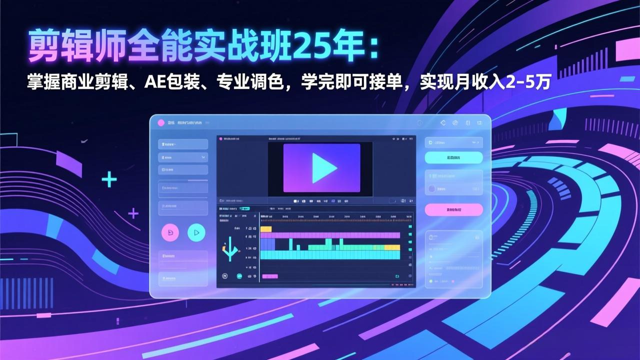 剪辑师全能实战班25年：掌握商业剪辑、AE包装、专业调色，学完即可接单，实现月收入2-5万-985网创