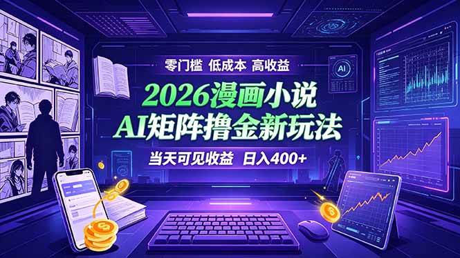 （19219期）爆款小说漫画大阅读 ai矩阵操作 当天可见收益 日入400+ 零门槛 高收益-985网创