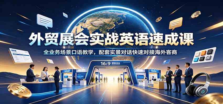 外贸展会实战英语速成课：全业务场景口语教学，配套实景对话快速对接海外客商-985网创