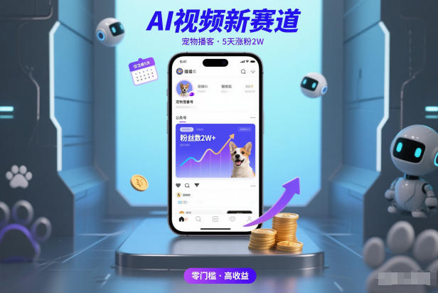 AI视频新赛道，宠物播客仅注册5天涨粉2W，收益非常可观-985网创