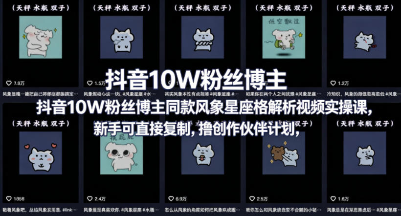 抖音10W粉丝博主同款星座性格解析视频实操课，新手可直接复制，撸创作伙伴计划，分成计划等-985网创