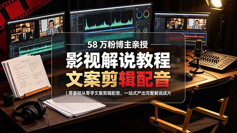 （19160期）58 万粉博主荧幕春秋亲授影视解说教程｜零基础从零学文案剪辑配音，一站式产出完整解说成片-985网创
