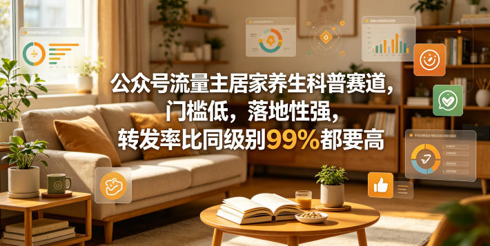 公众号流量主居家养生科普赛道，门槛低，落地性强，转发率比同级别99％都要高-985网创