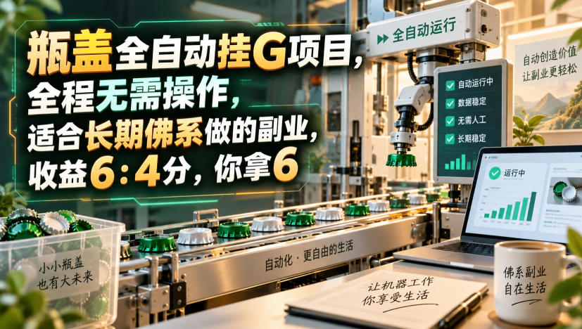瓶盖全自动挂G项目，全程无需操作，适合长期佛系做的副业，收益6：4分，你拿6【揭秘】-985网创