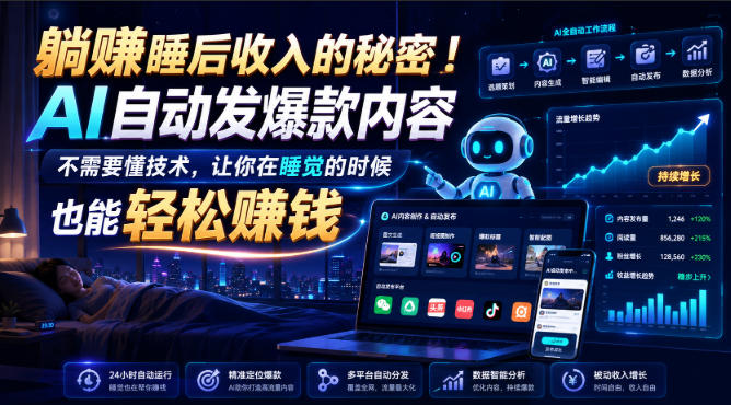 躺賺睡后收入的秘密！AI自动发爆款内容，不需要懂技术，让你在睡觉的时候也能轻松賺钱【原创双语字幕】-985网创