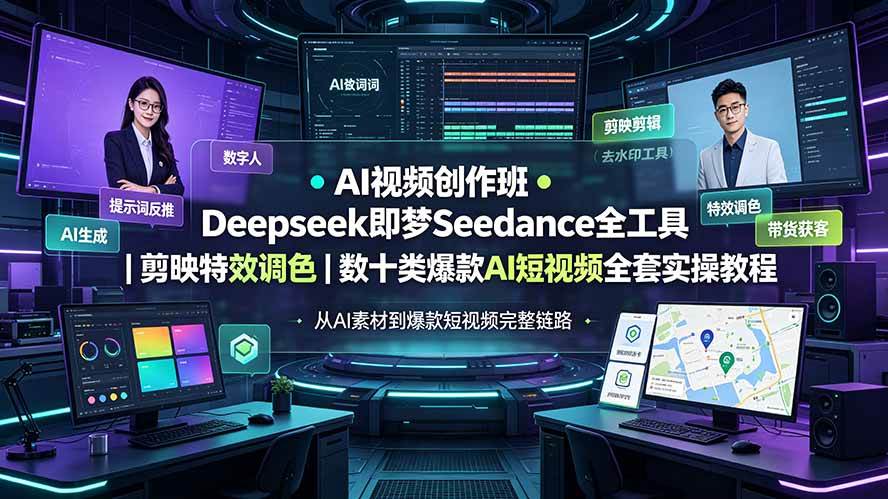 （19454期）AI视频创作班◆Deepseek即梦Seedance全工具｜剪映特效调色｜数十类爆款AI短视频全套实操教程-985网创